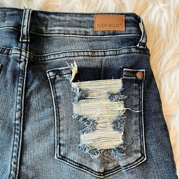 Judy Blue Jeans Womens 1/25 Blue Raw Hem Shelly High Rise Relaxed Fit Distressed - Picture 14 of 14